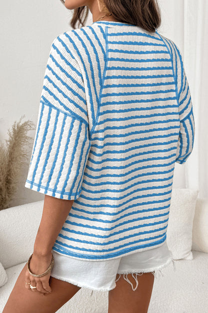 Stripe Textured Knit Half Sleeve Top