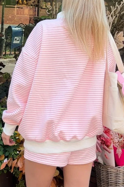 Green Stripe Oversize Mock Neck Sweatshirt and Shorts Set