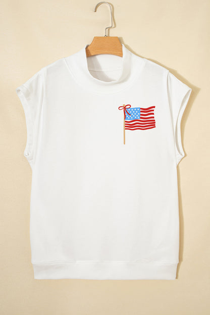 White Patriotic Flag Double Printed Mock Neck Tee