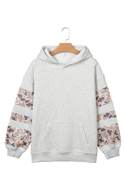 Light Grey Patchwork Camo Long Sleeve Hoodie