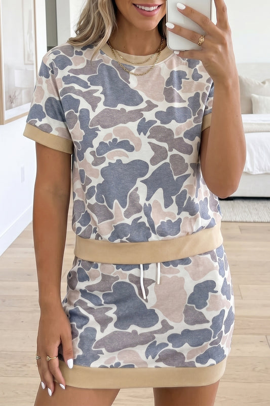 Retro Camouflage Skort 2pcs Outfit