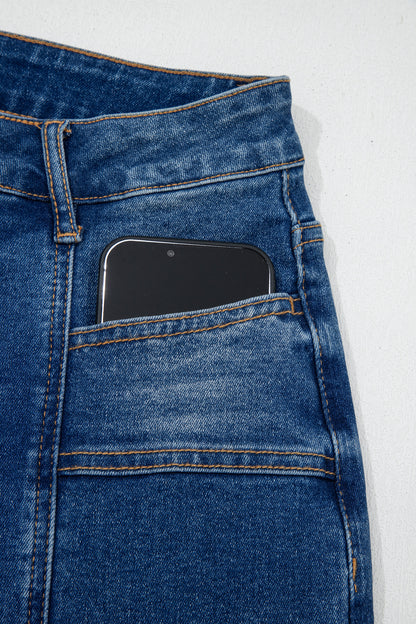 Sky Blue Tailored Seam Detail Womens Shift Jeans