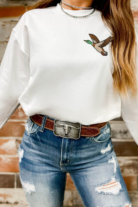 White Mallard Embroidered Pullover Sweatshirt