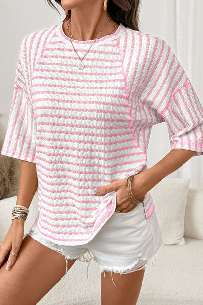 Stripe Textured Knit Half Sleeve Top