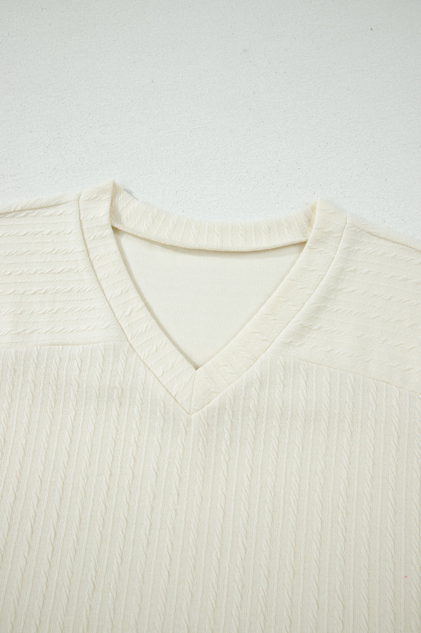 Beige Twisted Texture Knit V Neck T Shirt