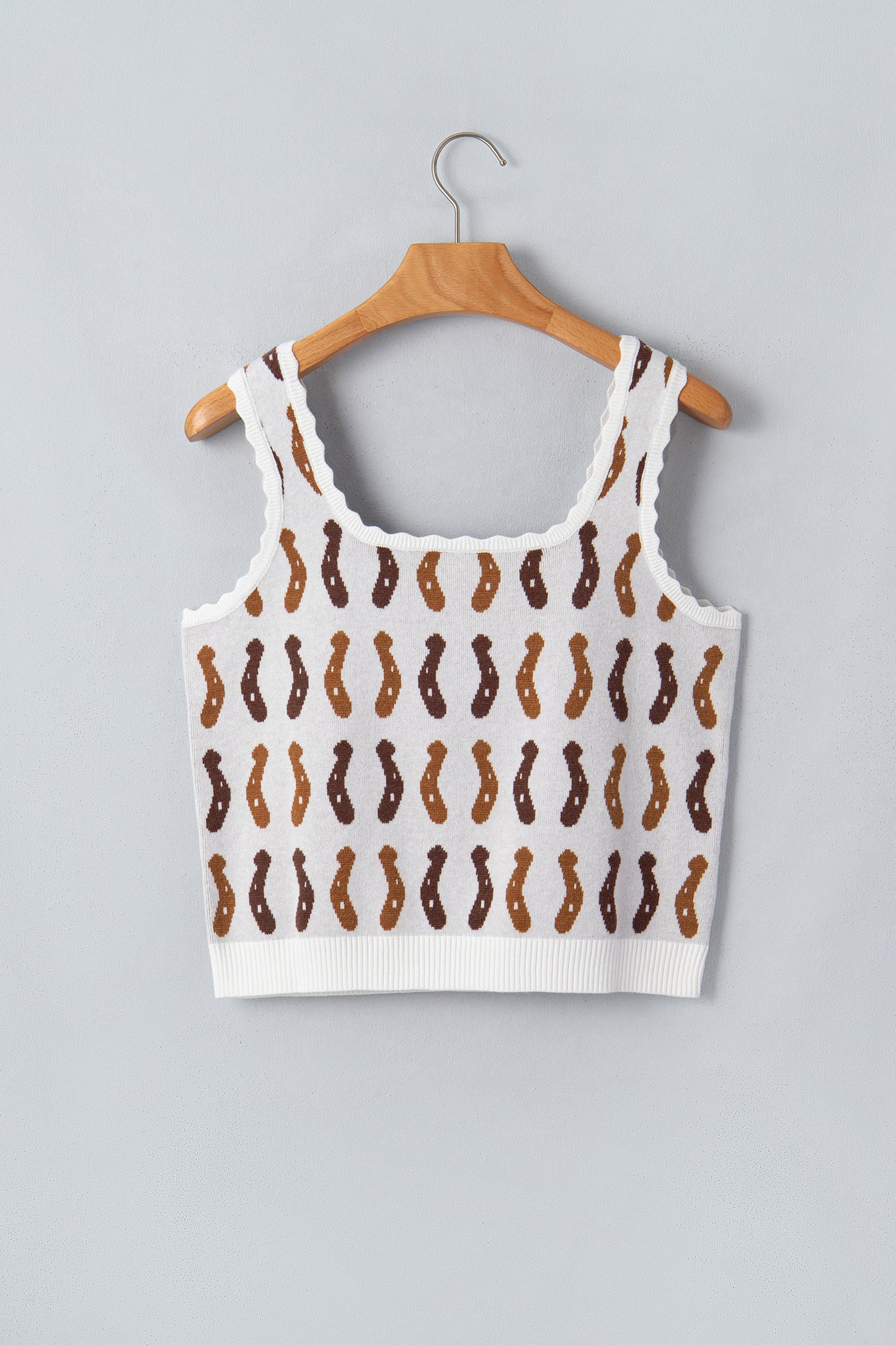 White Western Leopard/ Horseshoe Printed Scalloped Trim Square Neck Sweater Vest