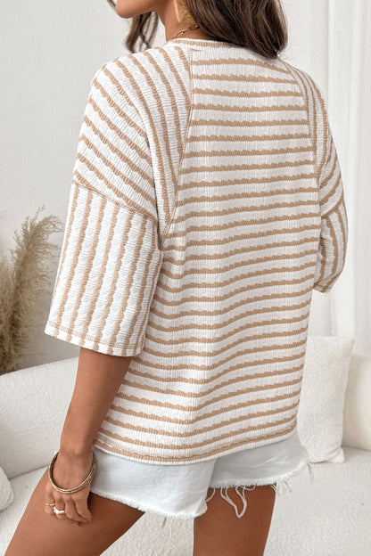 Stripe Textured Knit Half Sleeve Top