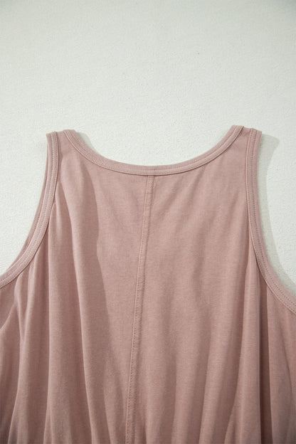 Smoke Gray Mineral Wash U Neck Elastic Waist Sleeveless Mini Dress