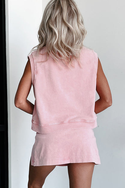 Phalaenopsis 2 Pieces Mineral Wash Cotton Tank Top Lined Split Skort Set
