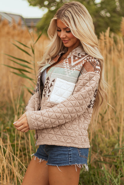 French Beige Aztec Quilted Western  Jacket