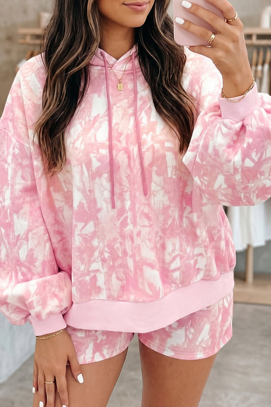 Pink Abstract Hoodie and Shorts 2pcs Set