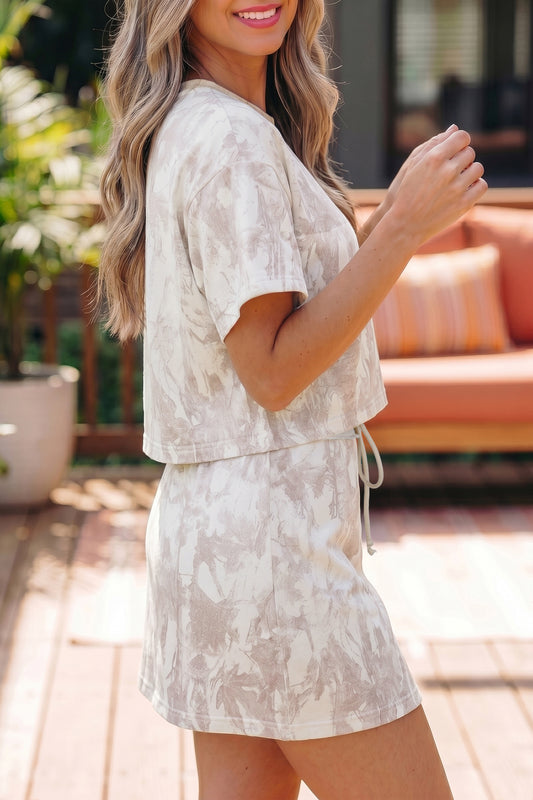Gray Woodland Camo Cropped Top Skirt Set