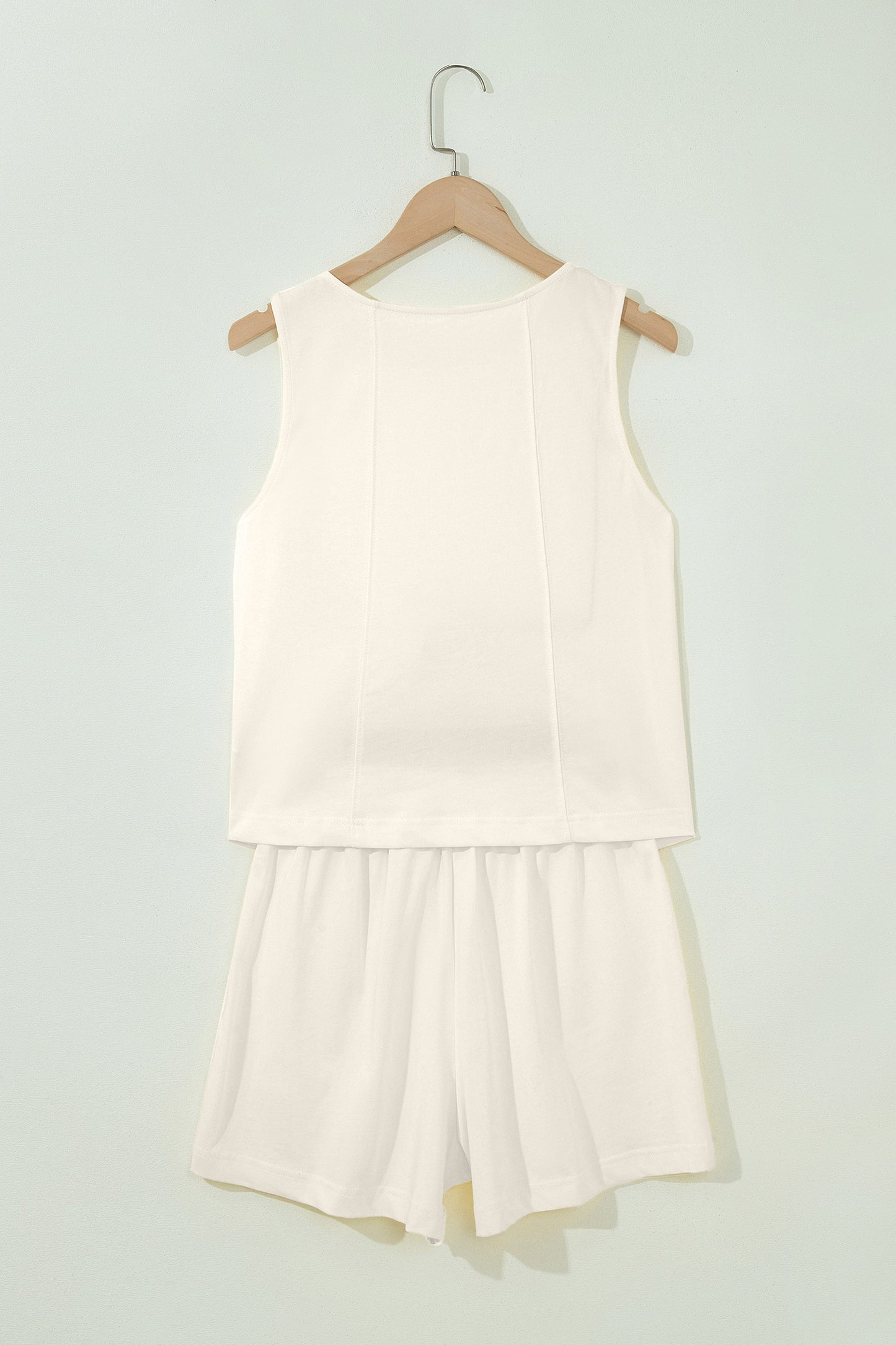 Pink Stitched Detail Loose Tank Top Cotton 2pcs Short Set