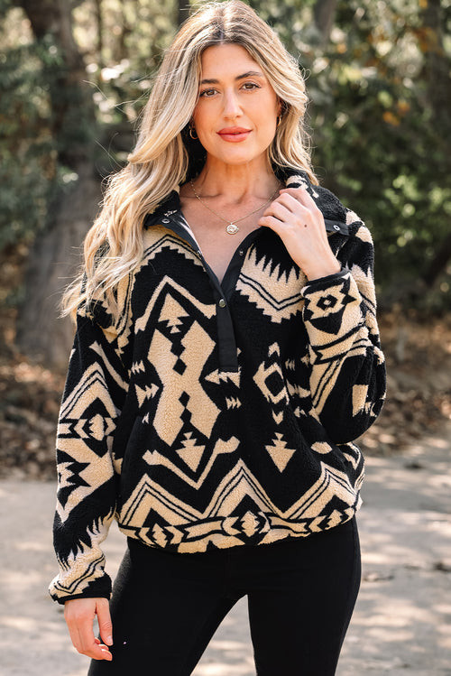 Black Western Aztec Half Placket Sweatshirt