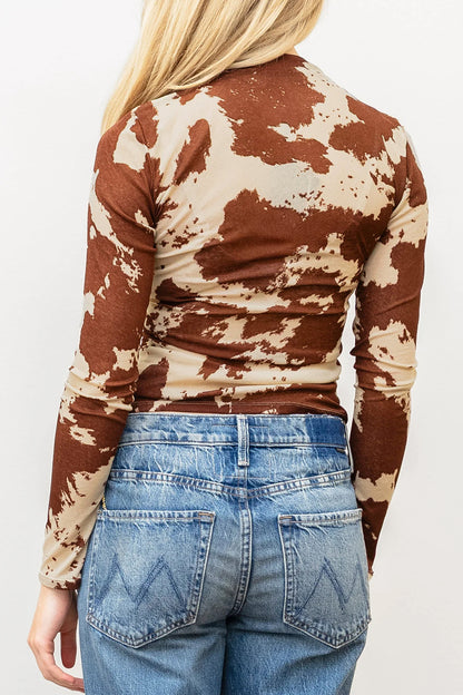 Brown Western Cow Spots Print Top