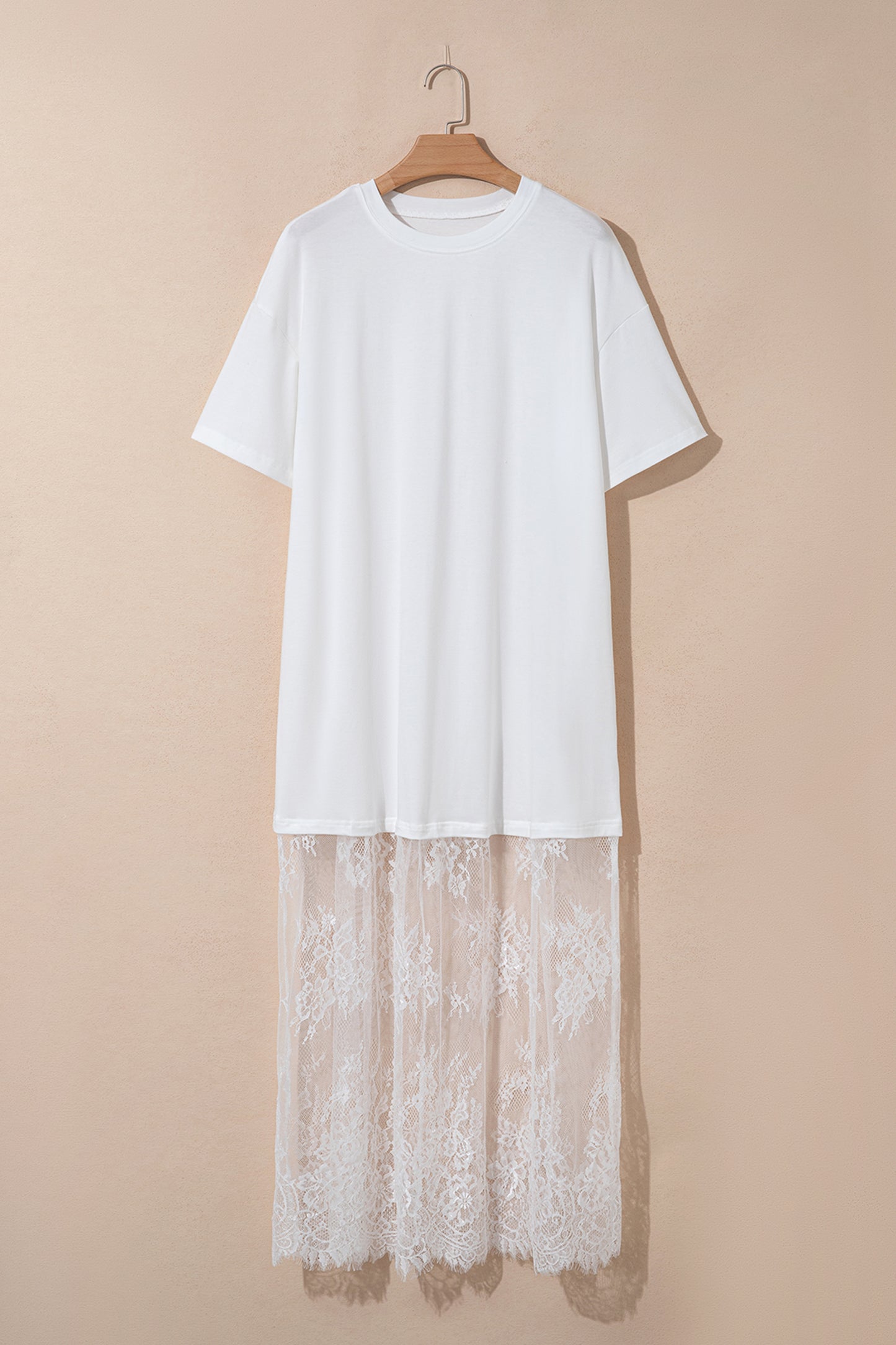 White Floral Patchwork Short Sleeve T Shirt Loose Maxi Dress