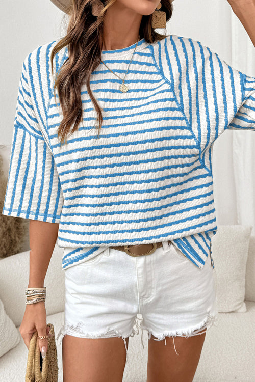 Stripe Textured Knit Half Sleeve Top