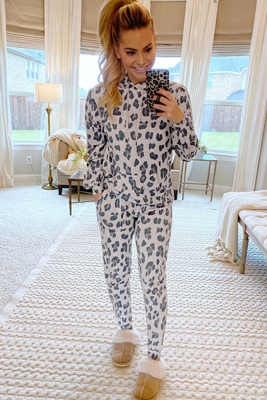 Leopard Hoodie and Skinny Pants Lounge Set